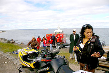 A research team from the Qanuippitali health survey arrives at Kugluktuk in August of 2007. The project, part of International Polar Year, used the coast guard vessel Amundsen to transport health researchers to every Inuit community in Nunavut, Labrador and the Northwest Territories. Information from the massive survey is now coming in, including disturbing revelations that one if every two Inuit children in Nunavut don't get enough to eat.