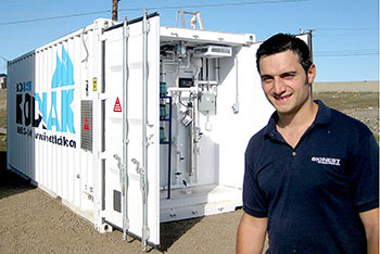 A project manager with Bionest Kodiak, Serge Baillargeon has been supervising installation of a pilot project containerized sewage-treatment facility for the city. If it works as well as the computer models suggest, Iqaluit will consider retrofitting its currently empty sewage-treatment tanks with the Bionest system. (PHOTO BY JOHN BIRD)