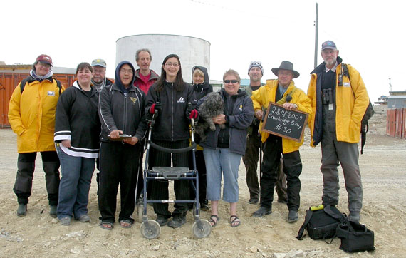 Cruise coordinators from the Bremen with local guides, as well as Vicki Aitaok, the manager of the Arctic Coast Visitor Centre (third from the right), in Cambridge Bay late last month. Aitaok, who greeted cruise ship tourists on their arrival to the community Aug. 28, said the key to gaining benefits from cruise ship travel is to plan well ahead, pay attention to detail, and