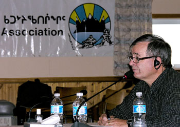 Nunavut Senator Dennis Patterson at the Qikiqtani Inuit Association's board meeting in Iqaluit Oct. 23. (PHOTO BY JIM BELL)