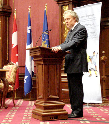 Quebec premier Jean Charest promised to give Nunavik its own riding when he signed the agreement-in-principle on a new form of regional government with Nunavik two years ago in the red room of Quebec's legislature, the National Assembly. Now, Charest's government will try to make good on this promise. (PHOTO BY JANE GEORGE)