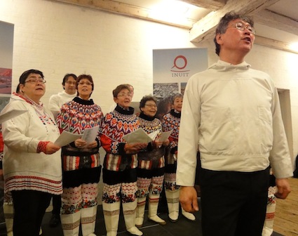 The MIK Choir of Greenland sings holiday songs for a crowd of mainly circumpolar people gathered at the North Atlantic House in Copenhagen for the  Inuit and Arctic  Indigenous Peoples Day on Dec. 16. (PHOTO BY JANE GEORGE)