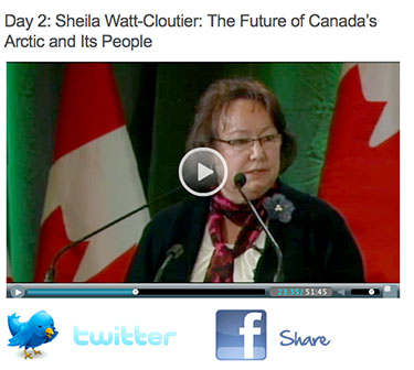 Sheila Watt-Cloutier speaking March 27 at the Canada 150 thinker's conference. (HARVESTED FROM WEBCAST)