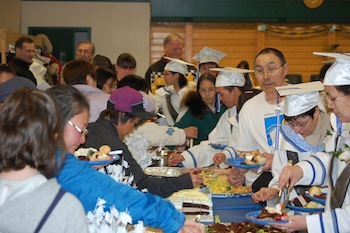 Students in the culinary arts program at Cambridge Bay’s Nunavut Arctic College prepared a lavish buffet served at the April 15 NAC graduation ceremony. (PHOTO BY KEVIN MCGILL)