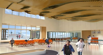 Inside Puvirnituq’s new air terminal the qamutik theme will play out on the wooden “flying qamutik