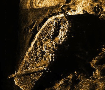 This is how the Investigator, a ship which has been under water for more than 150 years, looks in a sonar image, caught by Parks Canada archeologists off Banks Island in Aulavik National Park. (COURTESY OF PARKS CANADA)