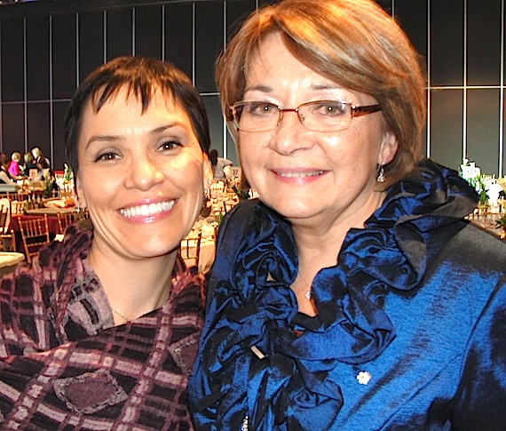 Singer Susan Aglukark and Mary Simon, president of Inuit Tapiriit Kanatami, celebrate Simon's induction into the International Women’s Forum Hall of Fame on Oct. 15 in Montreal. Simon is the first Inuk to be a member of the Hall of Fame. Past honorees include Nobel laureates, presidents, prime ministers, journalists, and athletes. (PHOTO/ITK)