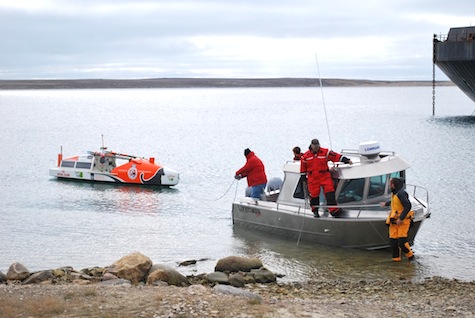 Sgt. Charlie Gauthier of the Cambridge Bay RCMP detachment and Wilf Wilcox, the local Coast Guard liaison, rescued French adventurer Mathieu Bonnier over the Labour Day weekend after he floundered in icy, rough waters about 90 kilometres east of Cambridge Bay. (PHOTO COURTESY OF C. GAUTHIER)
