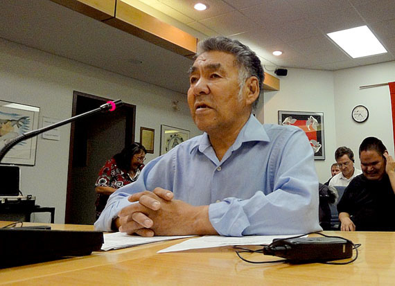 The boundaries for his riding, which is split between two Nunavut regions, needs to be changed, John Ningark, MLA for Akulliq, told delegates at the Kitikmeot Inuit Association annual general meeting in Cambridge Bay. (PHOTO BY JANE GEORGE)