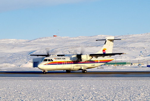 First Air announced this week it will start flying an ATR 42, like this one pictured landing at the Iqaluit airport recently, between Baker Lake, Rankin Inlet and Repulse Bay. (FILE PHOTO)