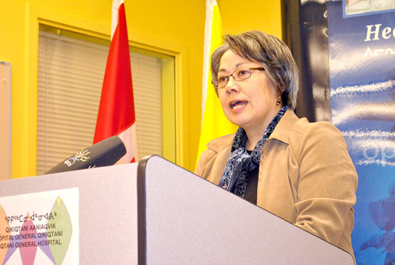 Eva Aariak, seen here are a press conference on health funding with Nunavut MP Leona Aglukkaq last month in Iqaluit, said her government is now “accustomed to demands” that they solve problems created during the regime of former premier Paul Okalik. (FILE PHOTO)