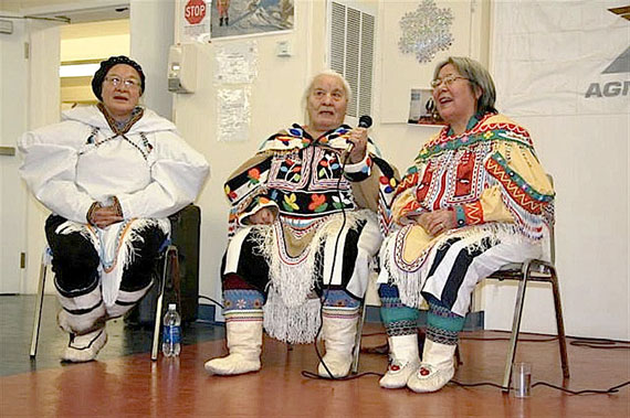 A trio of elders from Baker Lake was invited to entertain workers at Meadowbank during Christmas a couple of years ago. (PHOTO COURTESY OF MEADOWBANK)