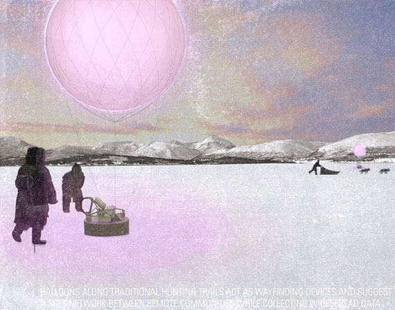  In addition to casting light on the community and serving as “lighthouses”, the balloons contain a device that would measure ice thickness or permafrost. (IMAGE COURTESY OF CLAIRE LUBELL AND VIRGINIA FERNANDEZ)