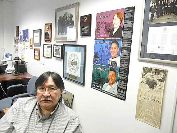 Despite the latest delay to the port and road project at Bathurst Inlet, the Kitikmeot Corp. plans to keep busy, said KC president Charlie Lyall, shown here Feb. 14 in his Cambridge Bay office. (PHOTO BY JANE GEORGE)