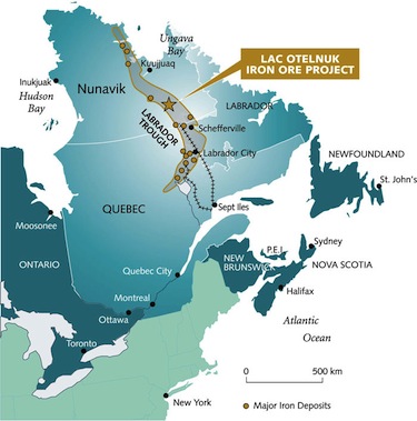 Lac Otelnuk, located between Kuujjuaq and Shefferville, is said to be one of the 15 top iron deposits in the world, but its development depends heavily on what Plan Nord delivers in terms of infrastructure. (IMAGE/ADRIANA RESOURCES)