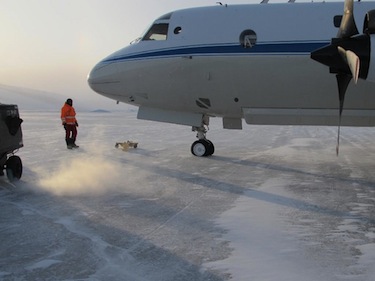 On March 14, the P-3B carried Operation IceBridge scientists and instruments from the United States to the Thule air base in Greenland. (PHOTO COURTESY OF NASA/JIM YUNGELS)
