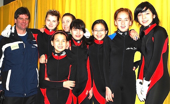 Nunavut speed skaters are set to represent Nunavut this weekend in Toronto at the Canada East Short Track Championships. There they will compete against some of the best short track speed skaters from Quebec, Ontario, New Brunswick, Nova Scotia and Newfoundland. The Nunavut team includes, from left to right, coach Don Galloway, Emilia Nevin, Mary Dunphy, Kara Ashley, Angela Furjes, Annie Neevee Buscemi, Alexia Galloway-Alainga, and Papatsi Rojas, as well as Mitchell Tilley, Max Shoo, Tyler Kirk, Mitchell Courtney, John Henry Etegik and Zachery Roberts of Cambridge Bay (not shown). (PHOTO COURTESY OF J. MAURICE)