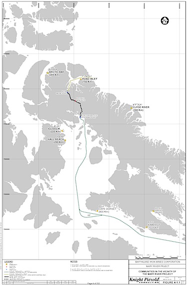 This map shows all the communities likely to be affected by the Mary River iron mine in northern Baffin Island, which promises to bring hundreds, if not thousands, of direct and indirect jobs to the region.