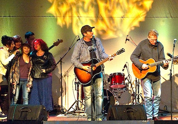 Visiting musicians, including Barney Bentall, Mike Stevens, Russell deCarle and Connie Kaldor, performed with local musicians and singers April 18 at an Iqaluit fundraising concert for the Nunavut Literacy Council. This afternoon they'll head off to play ice golf on Toonik Lake for Nunavut’s seventh ice golf tournament for literacy. (PHOTO BY ED MARUYAMA)
