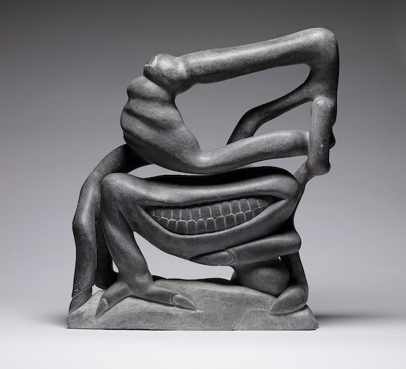 The late Puvirnituq sculptor Eli Sallualu Qinuajua explored surrealism in many of his carvings. His “Fantastic Figure” in soapstone is currently on display at the Art Gallery of Ontario in Toronto. (IMAGE/ AGO)