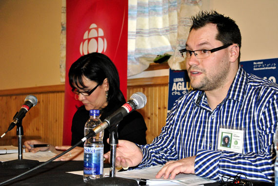 For 29-year-old Scott MacCallum of the Green Party, the April 23 all-candidates event in Iqaluit was his first live political debate. (PHOTO BY JIM BELL) 