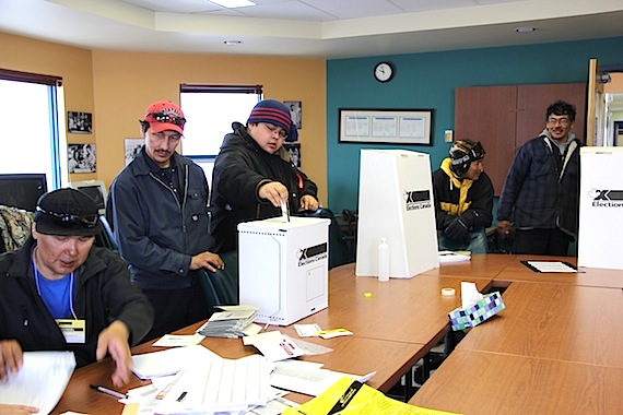 Here the Green Party's Johnny Kasudluak votes in his home community of Inukjuak on May 2. Kasudluak ended up with four per cent of the vote. The NDP's Romeo Saganash won the riding of Abitibi-James Bay-Nunavik-Eeyou with 45 per cent of the vote. (SUBMITTED PHOTO)