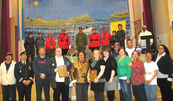 Nunavut Commissioner Edna Elias honoured nine Cambridge Bay residents and organizations with awards for bravery, volunteerism or contributions to the community. (PHOTO BY NAVALIK HELEN TOLOGANAK)