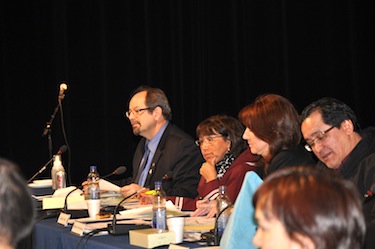 Quebec’s minister of native affairs, Geoff Kelley, far left, during a visit to Kuujjuaq in March. Kelley will help launch the province’s Plan Nord near Quebec City next week. (FILE PHOTO)