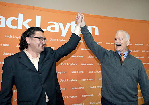 NDP leader Jack Layton poses with Abitibi-James Bay-Nunavik-Eeyou candidate Romeo Saganash during a campaign stop in Val d'Or last month. Saganash, who also campaigned in Kuujjuaq, easily won the riding May 2 with 45 per cent support. (PHOTO HARVESTED FROM FACEBOOK)