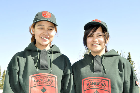 Junior Canadian Rangers Wendy Alookee, 16, and Dana Totalik, 16, from Taloyoak performed traditional Inuit throat singing at an event to celebrate Aboriginal Awareness week in Edmonton on May 25 where the Grade 9 students were a huge success. (PHOTO/ CANADIAN RANGERS)