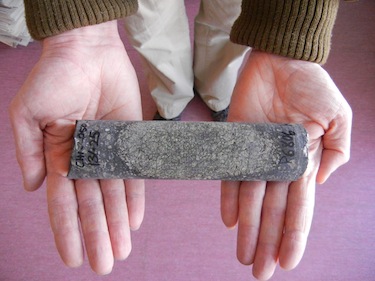 Here's what a drill section of kimberlite looks like. It's similar to the three new diamond-rich kimberlites that Peregrine Diamonds Ltd. has found this year on its Chidliak property about 100 kilometres northeast of Iqaluit. (PHOTO BY JANE GEORGE)