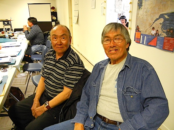 June 15 is World Elder Abuse Awareness Day, and Lucassie Nappaaluk and Bobby Snowball from Nunavik's Elder Association, shown here at the recent meeting of the Kativik Regional Government, are working to end the abuse of elders in Nunavik. All Nunavimmiut are urged to wear purple and to go outside at 3:00 p.m. to honk their vehicle's horns, as a way of showing support for elders and the day's theme 