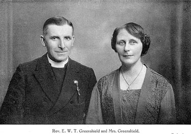 The Rev. Edgar W. T. Greenshield and his wife. Greenshield was honoured by Queen Wilhelmina of the Netherlands for helping a group of ship-wrecked Dutch sailors survive a winter on Blacklead Island.