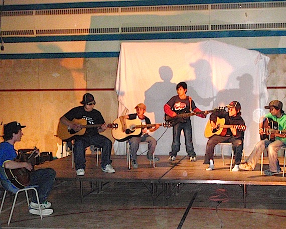 Young musicians practice at the 2011 Igloolik Arts and Music Spring Break Camp. A new schedule of music camps has been launched for the summer in five Nunavut communities. (PHOTO BY MAREN VESTULA) 