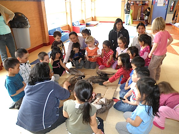Children at Kangiqsujuaq's Mikijuaq day care centre learn about Canada geese during a special event held during Nunavik's childcare week. The week of May 30 to June 3 saw special events throughout Nunavik's network of day care centres. (PHOTO COURTESY OF THE KRG)