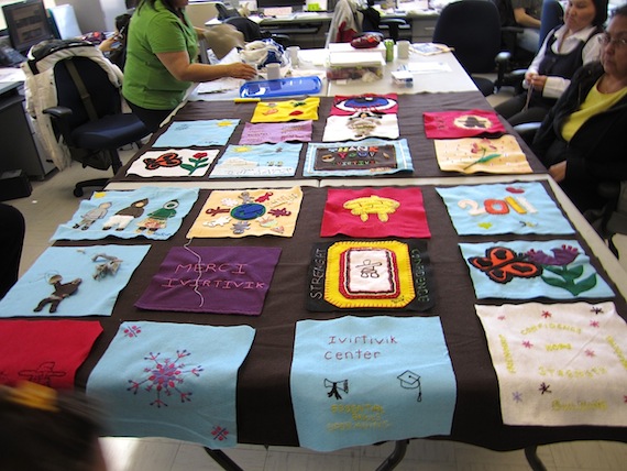 Here's the quilt made by the Inuit who attend Ivirtivik. All participants designed and made squares saying what the program means to them. (PHOTO COURTESY OF IVIRTIVIK)