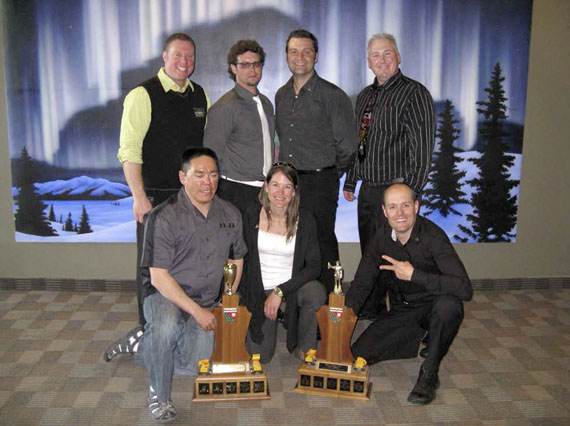 Members of Agnico-Eagle’s mine rescue team. Front row: Jamie Kataluk, Fanny Laporte and Richard Jackson. Second row: team captain Philippe Beaudoin, Éric Parent, Stéphane Larose and Brian Dillon. (PHOTO COURTESY OF AGNICO EAGLE)