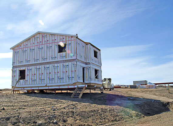 A new home is seen under construction in Phase 3 of Iqaluit's Plateau neighbourhood June 15. The area figures to be a busy construction zone this summer, with every lot sold and several development permits already issued. (PHOTO BY CHRIS WINDEYER)