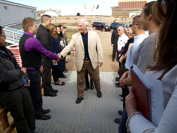 Gov. Gen. David Johnston shakes hands with City of Iqaluit staff and representatives from local charitable organizations Aug. 16. Johnston's Nunavut tour continues until Aug. 21. (PHOTO BY CHRIS WINDEYER)