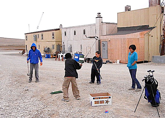 While Operation Nanook sees 1,100 members of members of the military and Canadian Rangers moving around the Resolute Bay and throughout the High Arctic, this group of kids in Resolute Bay takes over the main street to shoot some golf balls. (PHOTO BY JANE GEORGE)