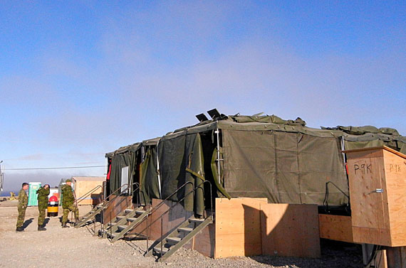 The mobile kitchen units churn out three meals a day for hundreds of people at Op Nanook’s camp in Resolute Bay. (PHOTO BY JANE GEORGE)