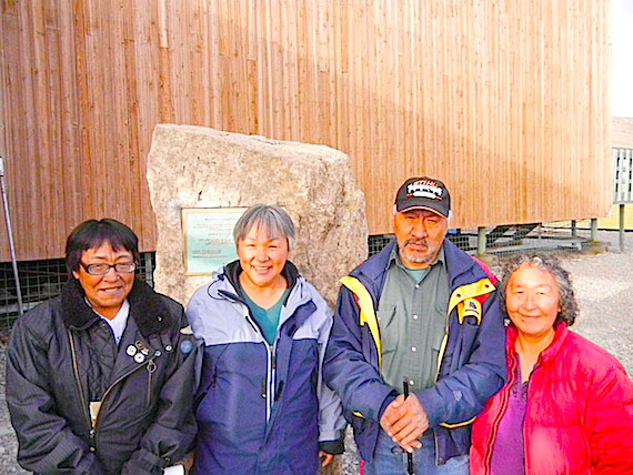 Today, Aug. 18, marks the first anniversary of Canada's apology to the High Arctic Exiles, given by northern affairs minister John Duncan in Inukjuak last year. Anna Nungak, Louisa Gillespie, and Allie Salluviniq, who were moved with their parents in 1953 from northern Quebec to Cornwallis Island, and Susan Idlout Salluviniq, whose parents were relocated there in the 1950s from Pond Inlet, stand in Resolute Bay beside a monument to these relocatees. Dedicated last September in memory of the Inuit who arrived there in 1953 and 1955, it reads