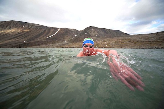 People in Nunavut generally prefer to be in a boat when they're out on the water. Not so Henko Roukema of Cape Town, South Africa, a trained lifeguard. Roukema came to Nunavut last month with a fellow South African Mike Horn and his expedition called Pangaea, a four-year circumnavigation of the world to places which are affected by climate change. While in Baffin Bay, Roukema swam a mile in 4.5 C water, wearing a swimming suit, cap and goggles,