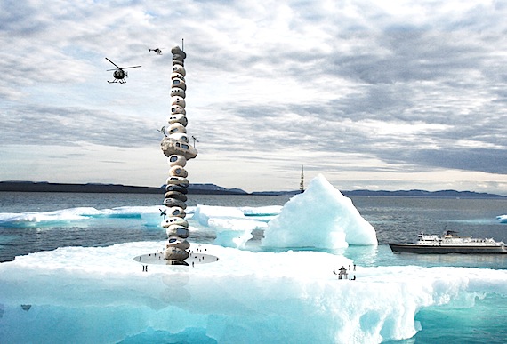 Inuksuit, icebergs, a cruise ship and buzzing helicopters: that's the environment around a high-density residential skyscraper designed by Toronto architect Reza Aliabadi, who entered his concept for the 