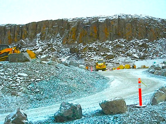 Newmont Mining Corp. is gearing up to launch Nunavut's second gold mine at Doris North, located on the mainland about 90 kilometres south of Cambridge Bay. Since last July, miners have been stockpiling gold-rich ore as they drill and blast deeper into the earth. As soon as Newmont decides to bring a mill into place on the pad that's now under construction, and can get all its permits and agreements in place, the mine will be ready to go. Along with that will come jobs and money for Nunavut's Kitikmeot region. (PHOTO BY JANE GEORGE)