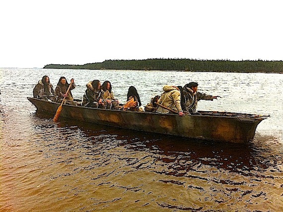 The umiak made by students at Iguarsivik School in Puvirnituq is on the move. Students in Alain Cloutier’s class recently crafted two umiaks for the made-in-Quebec film, Maïna, now in production in Mingan, an Innu reserve on Quebec’s Lower North Shore. Read more about the umiaks in the features section of Nunatsiaqonline at http://bit.ly/umJs3Z. (PHOTO COURTESY OF A. CLOUTIER)