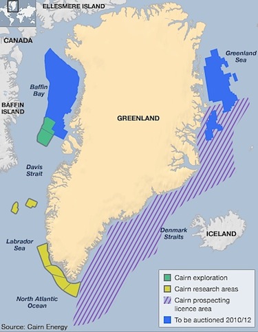 This map shows the location of Cairn's blocks off the coast of Greenland. (IMAGE COURTESY OF CAIRN ENERGY)