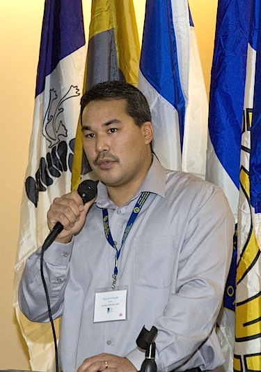 “We’re experiencing a boom here in Rankin,” said mayor Pujjuut Kusugak, shown here speaking to delegates at this past week's Kivalliq Trade Show in Rankin Inlet. (PHOTO BY DOUG MCLARTY)