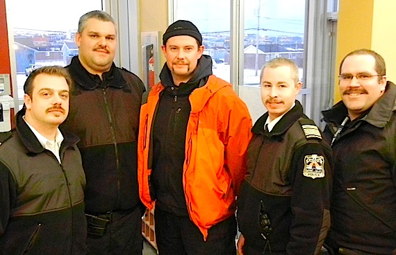 These officers with the Kativik Regional Police Force in Kuujjuaq were among 17 in the force who grew mustaches during November — 