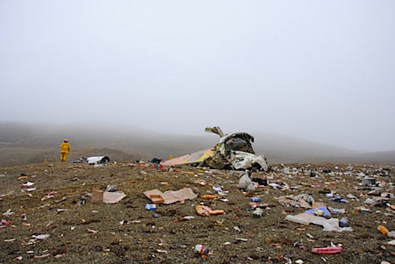 The wreckage of First Air flight 6560 on the hillside near Resolute Bay, where the Boeing 727-200 series jet crashed and burned, killing 12 people, including all four crew members. Three people survived. (FILE PHOTO)